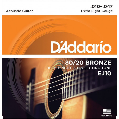 Encordado Para Guitarra Acustica - Daddario - Ej 10 - 10-47